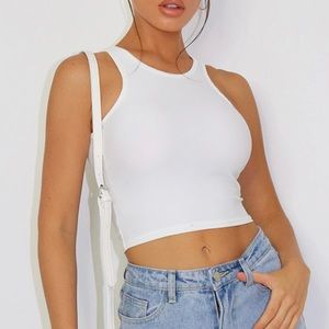 BUNDLE OF TWO ,PRETTY LITTLE THING White and brown Crop Top, BRAND NEW , UNUSED